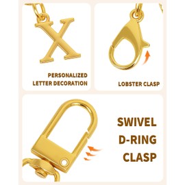 Popizard Lipstick Holder Key Chain - Gold X 3 Pack Alphabet Letter Keychain with 9 Rubber Ring, Bag Charms Wallet Accessories