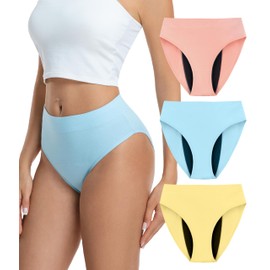 SUNCHIRI Women's High Cut Incontinence Underwear, Washable Leakproof Reusable High Waisted Briefs for Bladder Leak, 3 Pack (Multicolor01, Medium)