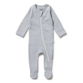 Wilson & Frenchy Organic Stripe Rib Zipsuit with Feet - Rain Drop, 0000 (Newborn)