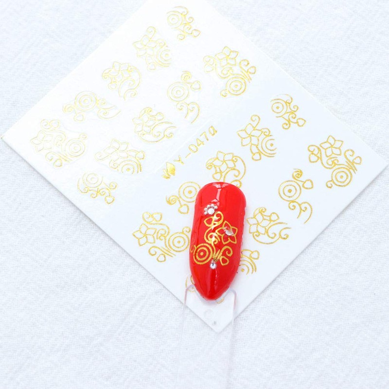 Set of 30 Gold & Silver Feather Nail Stickers Water