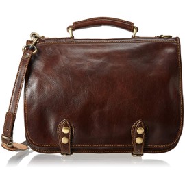 Italian Leather Flapover 15.6" Laptop Messenger Bag with Multi Pockets
