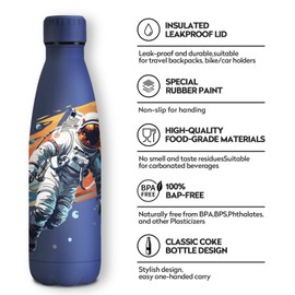 KollyKolla Stainless Steel Drinking Bottle, 500 ml, 3D Print Drinking Bottle, Sports Bottle, Suitable for Carbonated Drinks, Leak-Proof Thermos Flask, BPA-Free, Drinking Bottles for Children, School,