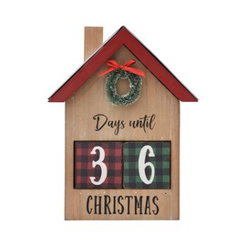 House Shaped Christmas Countdown Calendar,Festival Seasonal Tabletop Wood Sign Decorated with Tiny Wreath
