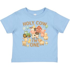 inktastic Holy Cow I'm 1 Boy Farm Animal Birthday Baby T-Shirt 24 Months 0100 Light Blue 45dfb