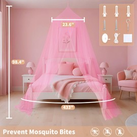 LionLively Pink Bed Canopy for Girls,Kids Princess Round Dome Bed Curtain, Dreamy Mosquito Netting for Girls, Bedroom Accessories, Ceiling Tent