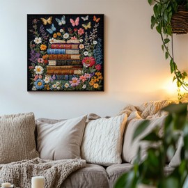 Wildflower Puzzles for Adults 1000 Pieces, PICKFORU Flower Book Blooming Bookshelf Puzzle, Wildflower Pages Jigsaw Puzzles Library, Embroidery Butterfly Plant Floral Art Theme for Book Lover