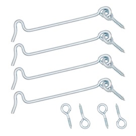 YMWALK Hook and Eye Latch,4 Inch Cabin Hook Silver Gate Latch Window Catch Door Lock Hook for Gate Shutters Window Slide Barn Shed Door (Pack of 4)