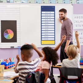 Daily Schedule Pocket Chart, 13+1 Pocket Visual Schedule Chart, 18 Double-Sided Blank Reusable Dry-Eraser Cards, Educational Schedule Charts for Classroom Homeschooling Toddlers（Blue)