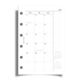 2026 Cloth and Paper Year Dated Monthly Planner Inserts | Sunday Start (Pocket-FBM, white)