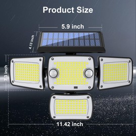 JumJam Solar Lights Outdoor, 4 Heads Motion Sensor Light with Remote Control, 342 LEDs Waterproof Security Light with 2 Motion Sensors, 3 Modes Flood Lights for Garden Backyard House Outside