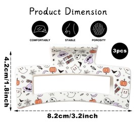 Halloween Hair Clips White Ghost Hair Claw Clip Black Bat Claw Clip Spider Web Hair Jaw Clips Halloween Theme Makeup Party Hair Accessories for Adult Thick/Thin Hair 3pcs (white-01)