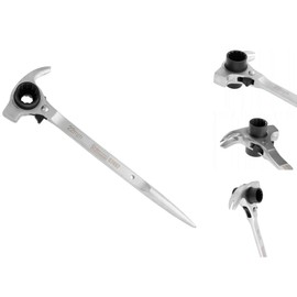 RICHMANN 4-in-1 Scaffolding Wrench (19/22) - Scaffolding Ratchet, Ratchet Wrench, Hammer + Nail Iron, Pointed Taper & Reversible Ratchet - Professional 12-Point Chrome Vanadium Steel (Cr-V) - with 72 Teeth