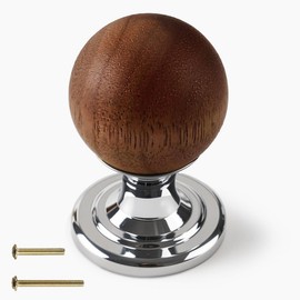 GUDBRUZ Wood Knobs with Solid Brass Base Silver-Tone Cabinet Hardware Modern Round Handles Walnut Pull for Kitchen Drawers Cabinets Vanity
