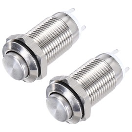 sourcing map Momentary Metal Push Button Switch 10mm Mounting Dia 1NO Silver LED Light, High Head, 2pcs