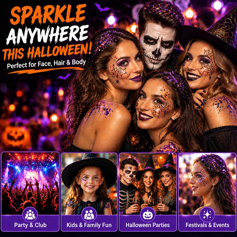 Halloween Face Glitter Stick, Halloween Hair Glitter for Kids and