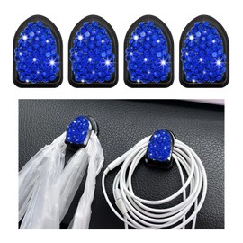 Suvnie 4 PCS Bling Car Mini Hooks, Multifunctional Glitter Auto Dashboard Hook with Adhesive, Crystal Hanging Storage Hook, Universal Vehicle Interior Organizer for Car Home (Blue)