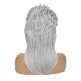 Mullet Wig for Women Shoulder Length Synthetic Cosplay Wig 80s Wigs Halloween Cosplay Daily Hair Wigs (Light Gray)