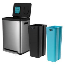Home Zone Living 19 Gallon Kitchen Trash Can with Dual Compartments for Recycling, CleanAura Odor Control, Stainless Steel, Silver, 70 Liters Total, Gen 1