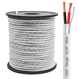 22/2 Shielded Wire 50FT CL3P Jacket Pure Copper Wire, Spool 22 Gauge 2 Conductor Stranded Plenum Cable for Security Alarm Access Control Sound