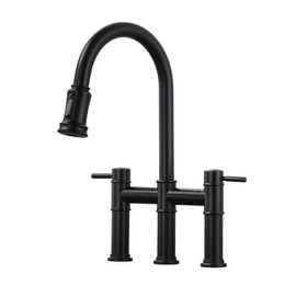 Bridge Faucet for Kitchen Sink: iVIGA Black Farmhouse 3 Hole Kitchen Faucet with Pull Down Sprayer (3 Spray Modes) - 2 Handle High Arc Brass Faucet with 360° Swivel, with Supply Lines