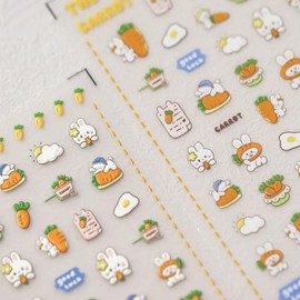 Rabbit Nail Art Stickers 5D Embossed Nail Decals Carrot Nail Art Design Cute Cartoon Nail Stickers for Nail Art Manicure Supplies Charm for Women Nail Art Decorations Accessories
