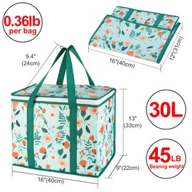 CIVJET 2-Pack Insulated Reusable Grocery Shopping Bags, X-Large Insulated Food/Pizza Delivery Bag for Doordash/Uber Eats, Commercial Food Warmers, Tote Cooler/Thermal Bags
