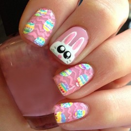 Cute Easter Press on Nails Short Fake Nails with Big Eyes Rabbit Colorful Eggs Designs Acrylic Nails Stick on Nails Full Cover Glossy Easter False Nails for Women Girls Party Manicure 24pcs