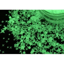 Spooky Glow in the Dark Nail Art Sequins Glitter 2g (Mixed Moon, Stars, Dots)