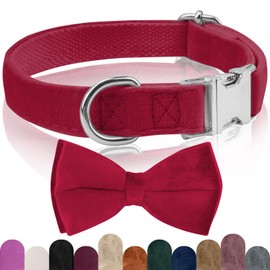 KTWSUEF Velvet Dog Collar with Removable Dog Bow Tie, Comfortable Adjustable Velvet Collar Dog, Suitable for Dogs, Small, Medium, Large Dogs, for Weddings, Birthdays, Parties etc