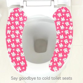 4 Pair Toilet Seat Cover Pads, Toilet Seat Warmer Covers with Cute Patterns for Bathroom, Washable and Reusable Cushion, Plus 2 PCS Toilet lid Lifter Toilet Seat Lifter