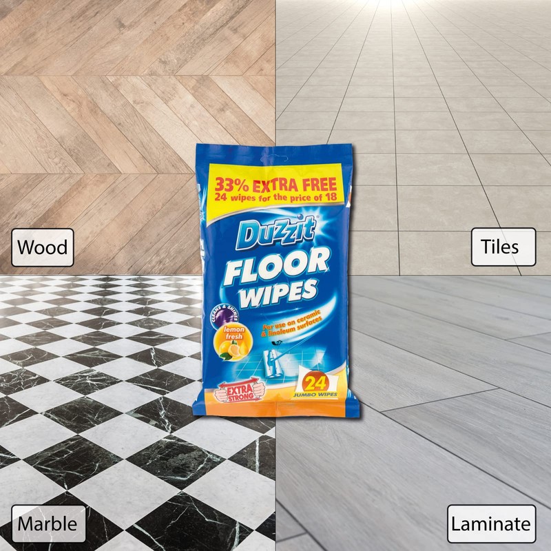 Duzzit Quick Cleaning Floor Wipes 24Pk, Resealable