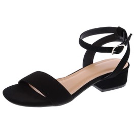 TruFox Open Toe Ankle Strap Low Chunky Block Heel Dressy Sandal, Black, 9