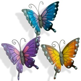 Green Jem Butterfly Metal Wall Art - Set of 3 Coloured Suitable for Garden and Outdoors