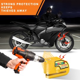 Motorcycle Alarm Disc Brake Lock, Motorcycle Locks Anti Theft Security Wheel Disc Lock Waterproof 110dB Alarm Sound with 5ft Reminder Cable Keys and Carry Pouch for Motorbike Bike Scooter