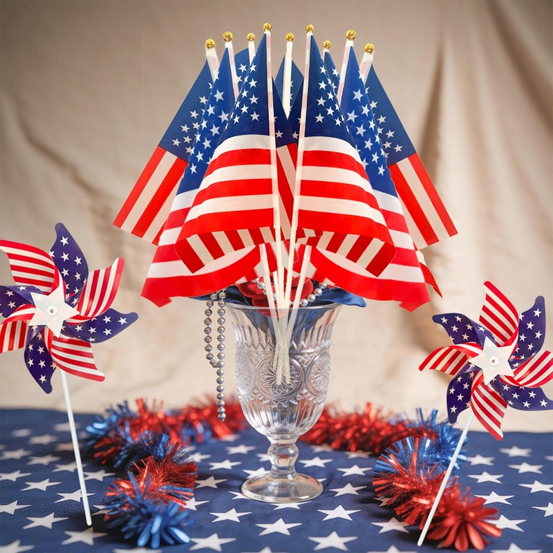 SerpizePaty 24Pcs Patriotic Pinwheels Small American Flags on Stick Kit