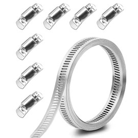 Vitalux Stainless Steel Band, Width 0.2 inches (6 mm) x Length 12.8 ft (3 m), 8 Fasteners, Hose Band, 304 Stainless Steel Band, Perforated Specifications, Easy Installation, Adjustable, Strong Fixing,