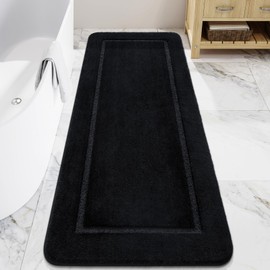 LOCHAS Bathroom Rugs, 24" x 60" Long Bath Rug, Non Slip Washable Bathroom Runner Rug Soft Thick Absorbent Bath Mat for Shower, Shaggy Plush Luxury Large Bath Rug, Black