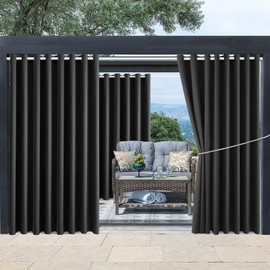 Outdoor Patio Curtain Waterproof Darkening Thermal Insulated Indoor Curtains for Bedroom, Porch, Living Room, Pergola, Cabana, W105 x L120 Extra Wide Room Divider, Dark Gray, Set of 2 Panels