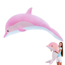 RYOLOY Dolphin Stuffed Animals Cuddle Pillow,43" Giant Stuffed Plush Animal Pillow Soft Marine Ocean Plush Dolphin Gifts for Every Age（Pink）