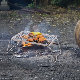 CAMPMAX Campfire Grill 304 Stainless Steel Grate, Folding Camping Grill Heavy Duty with Carrying Bag, Large
