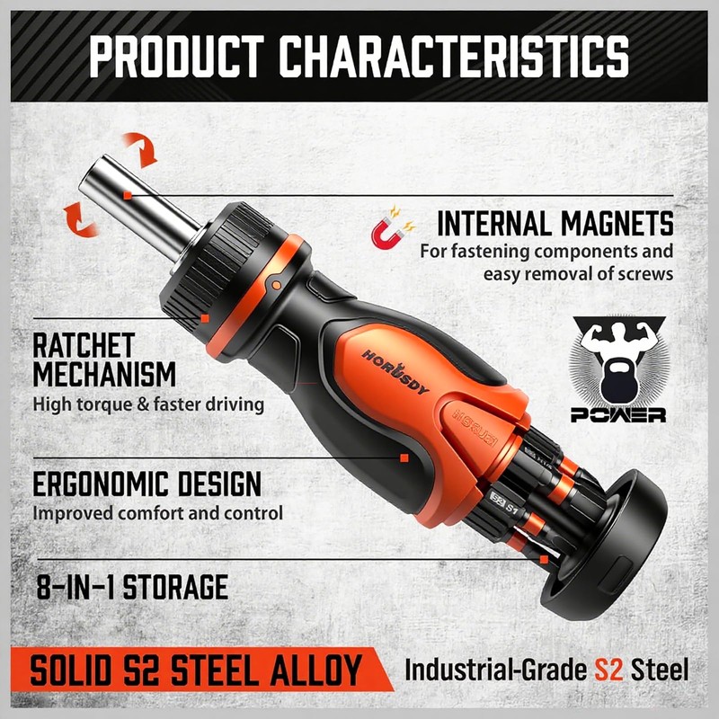 Multi 8-in-1 Magnetic Adjustable Ratchet Screwdriver Set: Mini Short Screwdrivers
