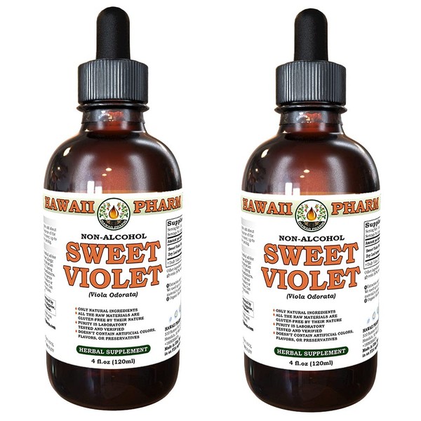 HawaiiPharm Sweet Violet Alcohol-Free Liquid Extract, Sweet Violet (Viola Odorata) Dried Leaf Glycerite Natural Herbal Supplement, USA 2x4 fl.oz