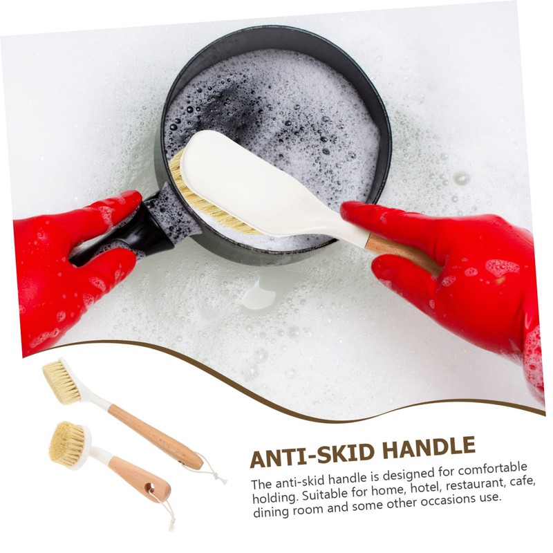 OATIPHO 2Pcs Wooden Dish Brush with Handle for Kitchen Heavy