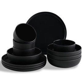 MissYIP Dinnerware Set, Service for 4, 12 Pcs Melamine Dinnerware Sets Dinner Plates, Pasta Bowls, Cereal Bowls, Dessert Plates Unbreakable Reusable Kitchen Dinnerware Set Outdoor Camping Dishes