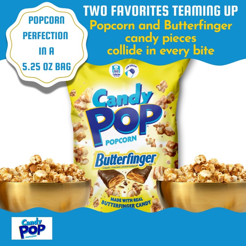 CANDY POP Butterfinger Candy Coated Popcorn (5.25oz bags, 1-Pack)