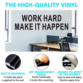 Inspirational Quotes Wall Stickers for Office: Motivational Gym School Classroom Garage Bedroom Living Room Vinyl Art Wall Decals - Work Hard Make it Happen 25" X 7"