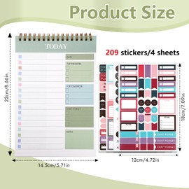 Tikplus To Do List Notepad, A5 Daily Planner Pad, Undated Planner,52 Sheets Spiral To Do List Notebook with 4 Sheets of Stickers for Study Work Fitness Family Schedule Productivity