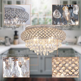 Maxax 5 Lights Modern Ceiling Light, K9 Crystal Semi Flush Mount Chandelier Light Fixture, Round Ceiling Lamp for Living Room, Bedroom, Dining Room, Kitchen Island, Chrome