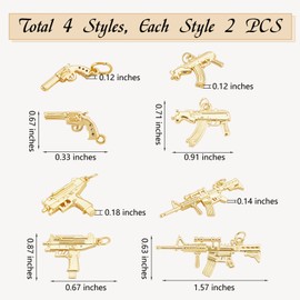 COGCHARGER 8 Pieces Brass Gun Charm Pendant Cubic Zirconia Pistol Charm Real 18K Gold Plated Pendant for Jewelry Necklace Earring Making Crafts