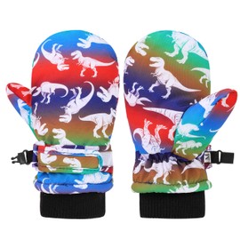 QKURT Ski Gloves for Kids, Waterproof Snow Gloves, Cute Cartoon Gloves, Windproof Mittens, Warm Mittens for Boys and Girls Age 0-8 Years